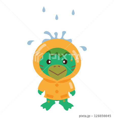 雨の中、カッパを着ている河童のイラスト 雨の中、カッパを着ている河童のイラスト 128856645