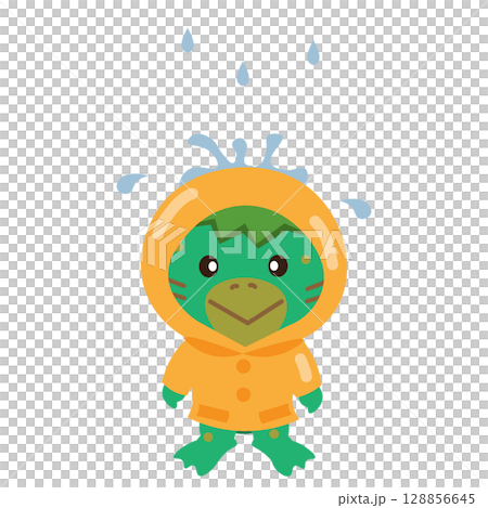 河童在雨中穿著雨衣的插圖 128856645