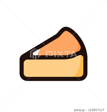 チーズケーキのイラストアイコン（ケーキ・スイーツ・食べ物メニュー素材） 128857127