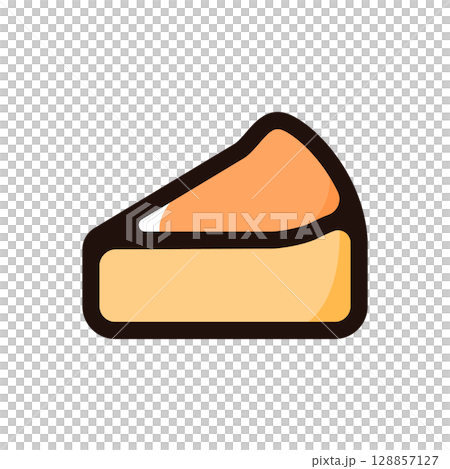 チーズケーキのイラストアイコン（ケーキ・スイーツ・食べ物メニュー素材） 128857127