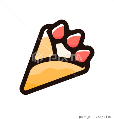 クレープのイラストアイコン（ケーキ・スイーツ・食べ物メニュー素材） 128857130