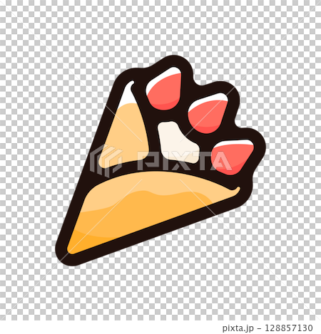 クレープのイラストアイコン（ケーキ・スイーツ・食べ物メニュー素材） 128857130