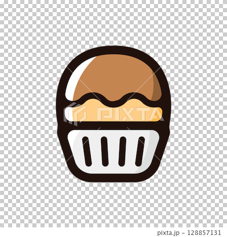 カップケーキのイラストアイコン（ケーキ・スイーツ・食べ物メニュー素材） 128857131