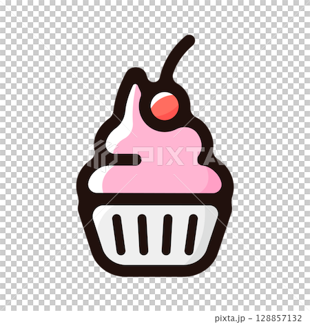 カップケーキのイラストアイコン（ケーキ・スイーツ・食べ物メニュー素材） 128857132