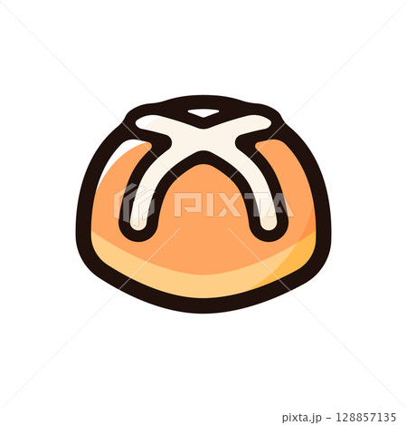 ホットクロスバンのイラストアイコン（ベーカリー・スイーツ・食べ物メニュー素材） 128857135