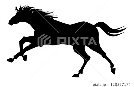 勢いよく走る馬のシルエット 勢いよく走る馬のシルエット 128857174