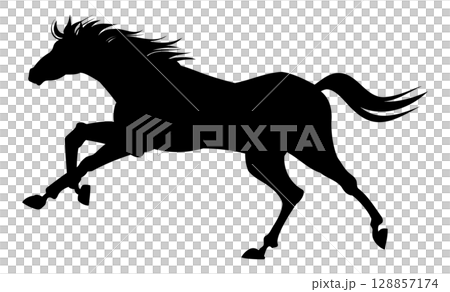 勢いよく走る馬のシルエット 勢いよく走る馬のシルエット 128857174