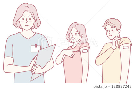 Dedicated Health Care Workers Effectively Assisting with the Vaccination Process and Efforts 128857245