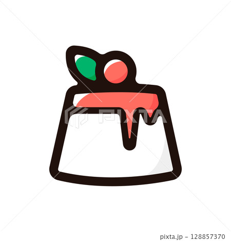パンナコッタのイラストアイコン（洋菓子・スイーツ・食べ物メニュー素材） 128857370
