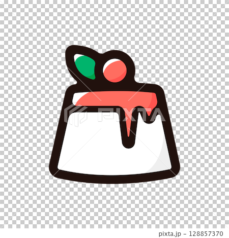パンナコッタのイラストアイコン（洋菓子・スイーツ・食べ物メニュー素材） 128857370