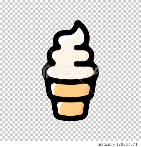 ソフトクリームのイラストアイコン（デザート・スイーツ・食べ物メニュー素材） 128857371