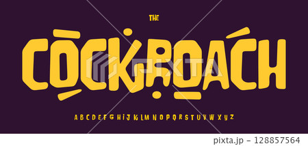 Quirky bold font logo alphabet festive latin playful typography, rounded squared lettering for Dia de los Muerto title text, kids birthday, carnival poster headline, party branding. Vector typeset 128857564
