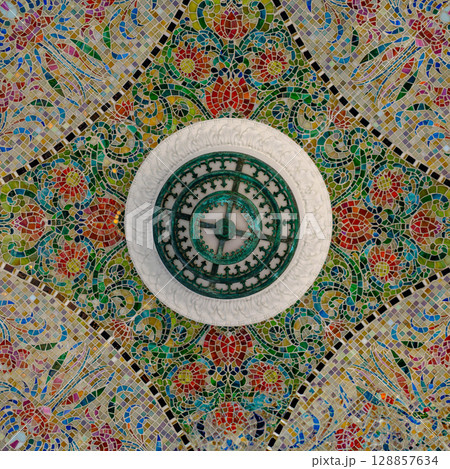 Vivid Mosaic of Floral Tiles at Yokohama Indian Memorial Fountain 128857634
