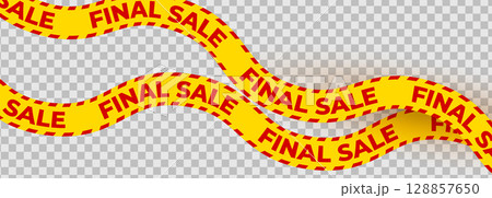 Final sale ribbon, yellow warning stripe, smooth wavy tape for urgency campaigns, product ads, dynamic sale visuals and promo packaging. Vector illustration. 128857650