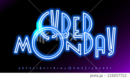 Cyber Monday Neon Text With Glowing Blue Light Style On Dark Gradient Background. Futuristic Typography Design For Shopping Promotion. Vector Illustration Cyber Monday Neon Text With Glowing Blue Light Style On Dark Gradient Background. Futuristic Typography Design For Shopping Promotion. Vector Illustration 128857722