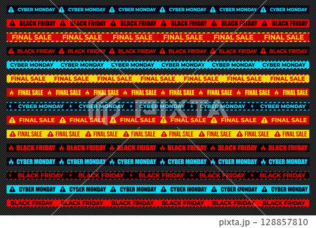 Black Friday, Cyber Monday, And Final Sale Banner Tape Collection On Transparent Background. Perfect For Shopping Promotion, Discount Advertising, And Ecommerce Marketing Design. Vector Illustration. 128857810