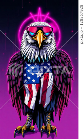 Neon Patriot Eagle and American Flag Wallpaper 128857928