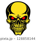 Yellow Red Eyes Skull Scary Illustration 128858144