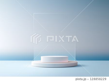 mockup podium 3d modern white display with transparent panel and pastel background for product showcase luxury branding cosmetic scene template 128858229