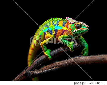 Colorful Chameleon on Branch, Nature Wildlife Photography 128858405