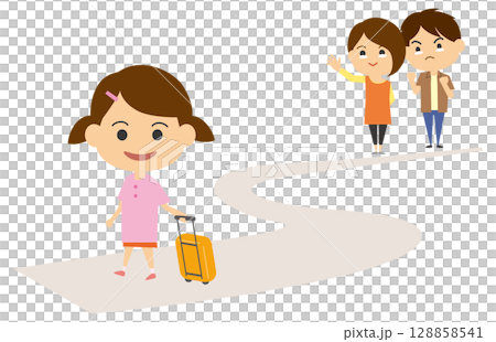 可愛い子には旅をさせよ（ことわざイラスト） 128858541