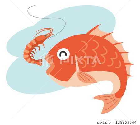 海老で鯛を釣る(ことわざイラスト) 海老で鯛を釣る(ことわざイラスト) 128858544