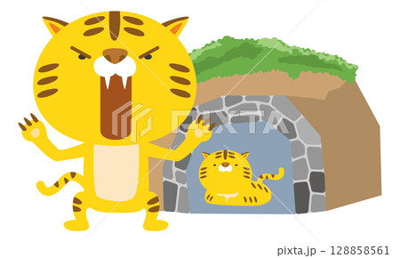 虎穴に入らずんば虎子を得ず（ことわざイラスト）のイラスト素材