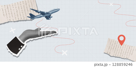 Business travel planning with an airplane and location markers. Vector illustration Business travel planning with an airplane and location markers. Vector illustration 128859246