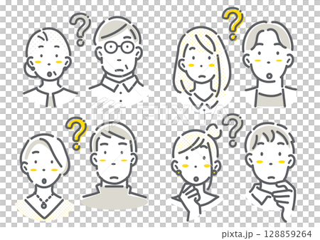 Multi-generational couple/married couple avatar illustration set Simple and stylish line drawing illustrations 128859264