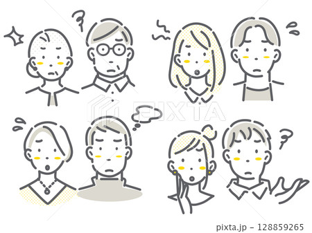 多世代のカップル・夫婦のアバターイラストセット　シンプルでお洒落な線画イラスト 128859265
