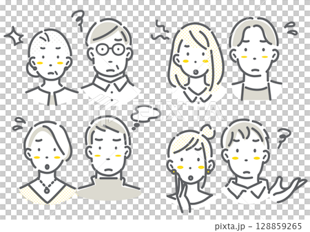 Multi-generational couple/married couple avatar illustration set Simple and stylish line drawing illustrations 128859265