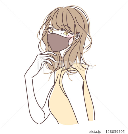 ブラウンのカラーマスクをした女性のイラスト 128859305