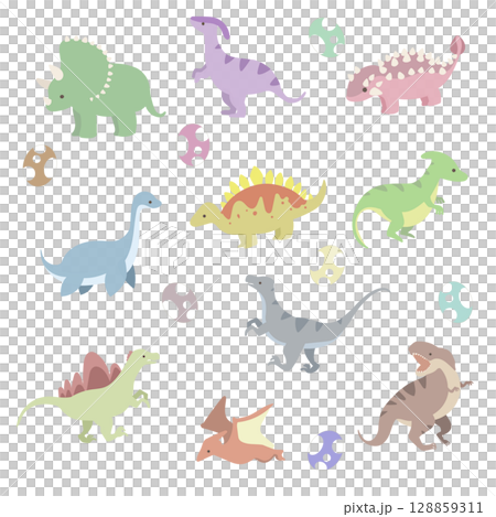 かわいい恐竜のイラスト詰め合わせセット 128859311