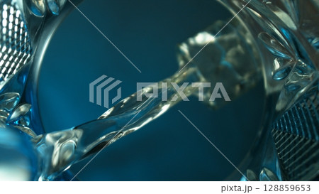 Pouring Vodka into Glass, Macro Shot. Unique Composition Shot from Inside of the Glass. 128859653