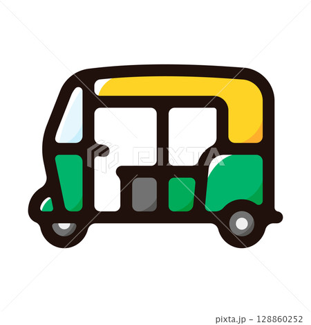 オートリキシャのイラストアイコン（インド・観光・乗り物交通素材） 128860252