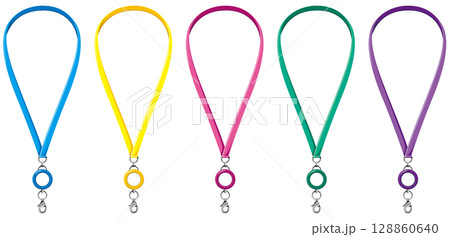 リール付きネックストラップのベクターイラスト素材ビビットカラバリセット 128860640