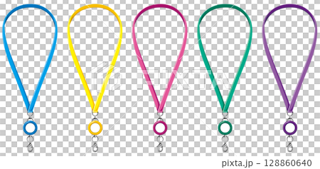 リール付きネックストラップのベクターイラスト素材ビビットカラバリセット 128860640