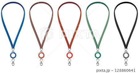 リール付きネックストラップのベクターイラスト素材ビジネス用カラバリセット 128860641