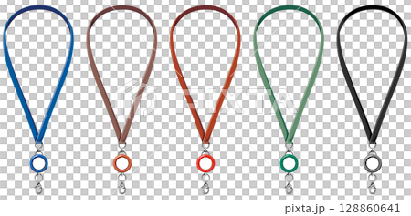 リール付きネックストラップのベクターイラスト素材ビジネス用カラバリセット 128860641