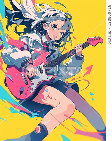 ギターを持って楽しそうにする女の子 128860716