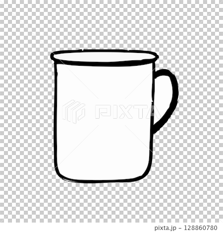 Hand drawn illustration of a minimalist white mug 128860780