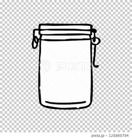 フタ付き保存瓶の手描き風イラスト フタ付き保存瓶の手描き風イラスト 128860784