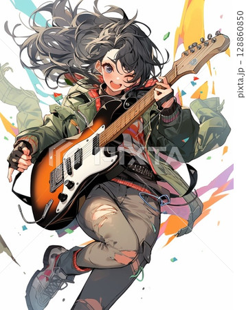 ギターを持って楽しそうにする女の子 128860850