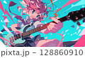 ギターを持って楽しそうにする女の子 128860910