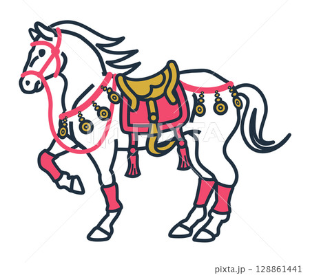 2026　午年　年賀状素材 - 装束をつけて着飾った馬 128861441