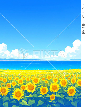 向日葵　海　青空 128861517