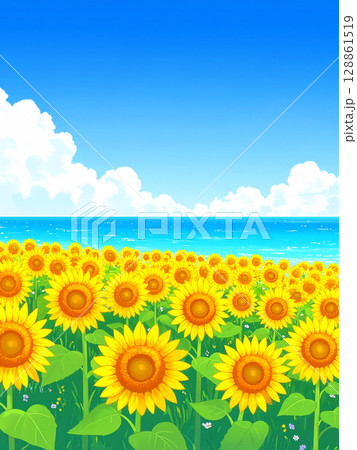 向日葵 海 青空 向日葵 海 青空 128861519