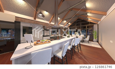 大きな窓があるリビングダイニング 128861746