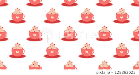 Seasonal seamless pattern with hot chocolate 128862023
