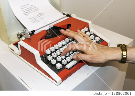 Old, obsolete, vintage, russian typewriter Old, obsolete, vintage, russian typewriter 128862061